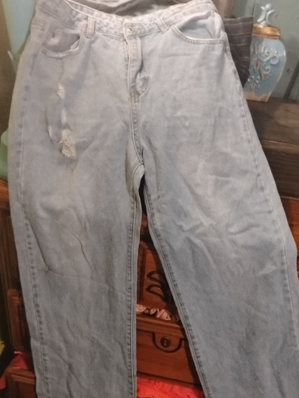 SHEIN Light Blue Frayed Hem Jeans